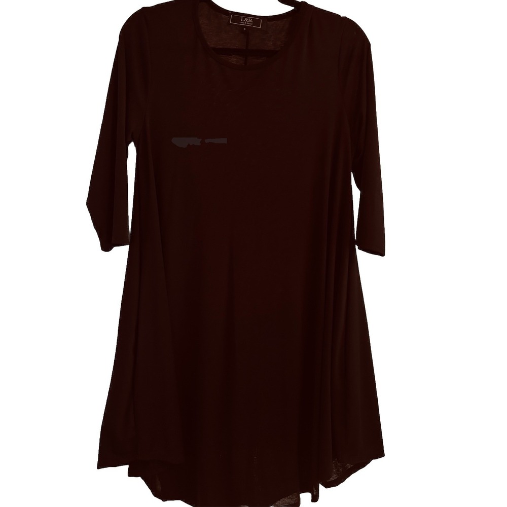 L&B Lucky Blessed tent swing‎ dress SMALL Black   Knit Pocket Dress stretch 3/4